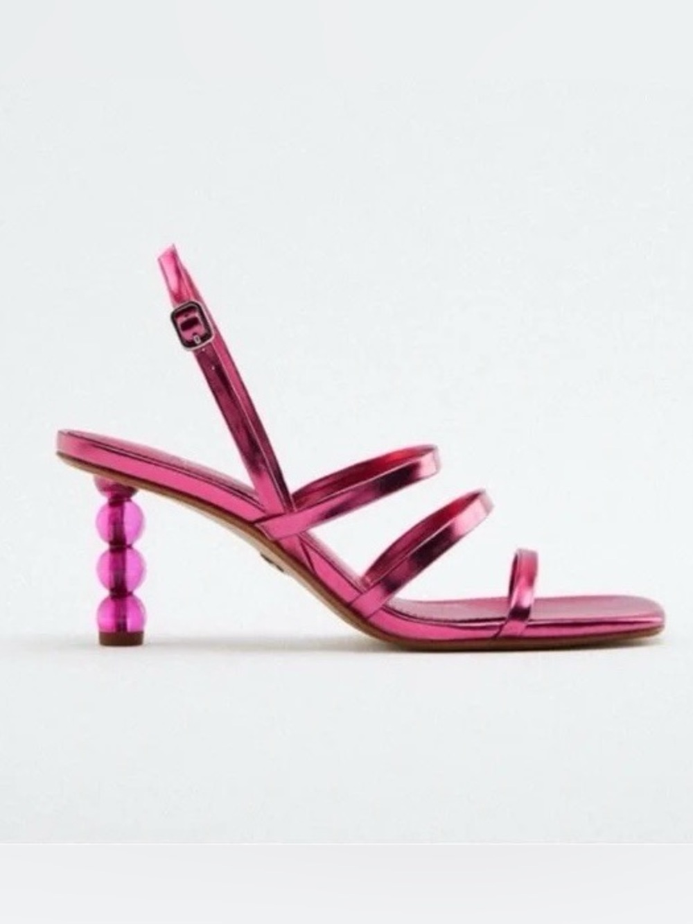 Metallic Fuchsia ZARA Strappy Square Toe Lucite Balls Slingback Heels - Picture 2 of 7